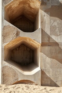 Abstract geometric sand-filled architectural structure