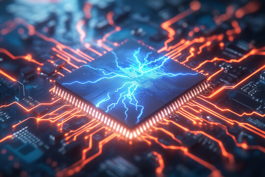 A super powerful computer chip close up concept background.