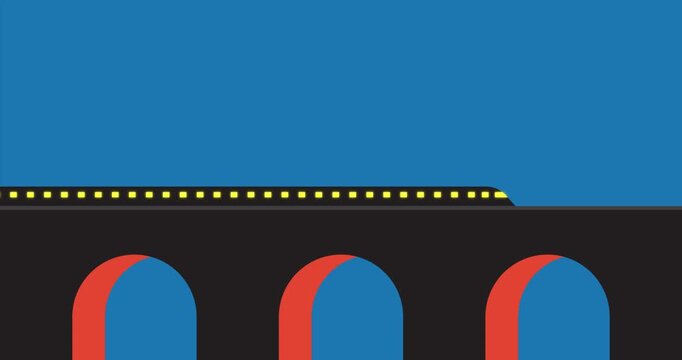 Animation moving train sunset with shadow unique