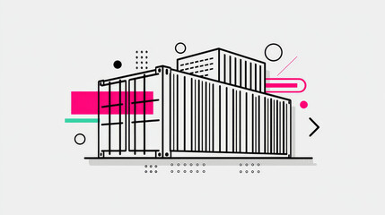Fototapeta premium Vector line icon of cargo container and shipping work.
