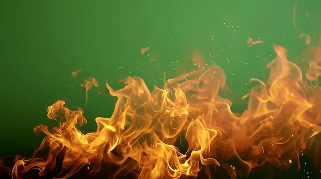 Flames burning on green background.