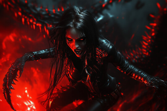 A terrifying ghostly woman a banshee on a dark background..