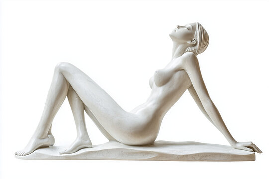 A plaster sculpture of a beautiful woman isolated on a white background..