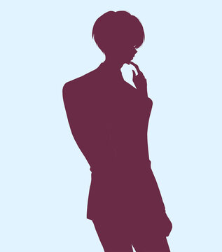 スーツの男性会社員　考える　シルエット