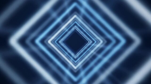 Abstract motion background of blue neon diamond shapes forming a futuristic glowing tunnel video footage.