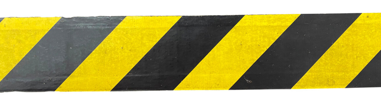 Grunge dirty under construction sign, black and yellow strips sign on floor	
