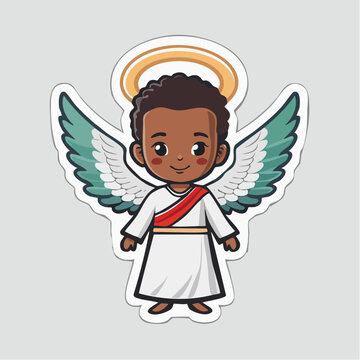 Cute Cartoon Angel with Halo and Wings