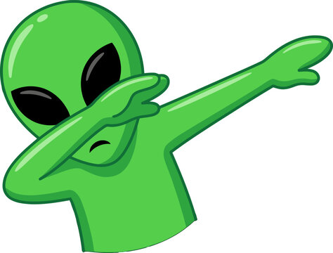 Green alien character performing a popular dab dance move, a trendy and playful gesture often seen in pop culture and social media memes