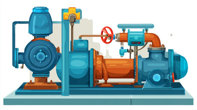 Water pump station icon. Consist of centrifugal, submersible and well pump. Powered by engine, hand and electric motor with solar energy. For water supply infrastructure, plumbing and irrigation.