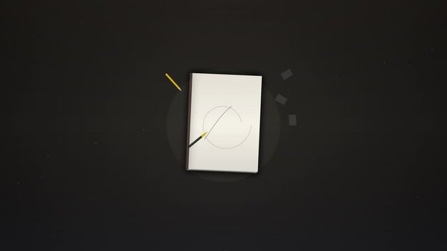 Abstract visual of a pencil actively sketching a geometric circle on a clean white paper, symbolizing the initial stage of creative ideation and design development against a dark, evolving background