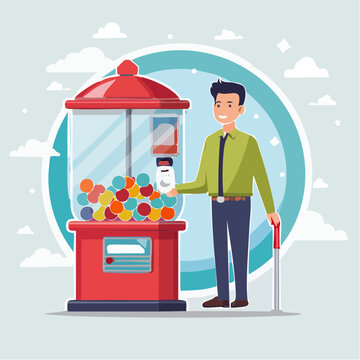 Man buying candy from a gumball machine