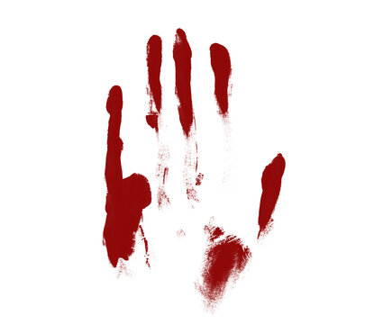 Smudged Red Bloody Handprint on White Background &mdash; Forensic Crime Scene Horror Concept