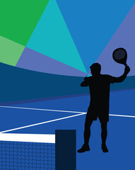 Obraz premium Padel tennis player silhouette. Padel background illustration design vector
