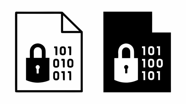 Vector illustration of data encryption concept with padlock and binary code on documents