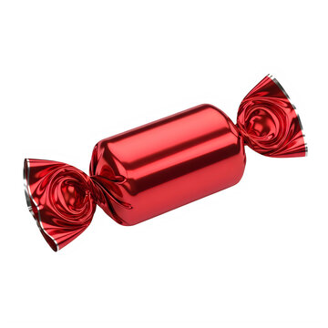 Shiny red candy wrapper with twisted ends ready for packaging transparent background