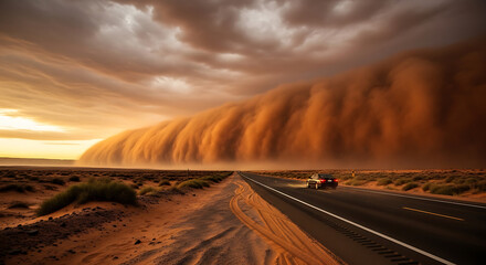 Fototapeta premium Dramatic storm clouds and a desert highway a powerful weather scene