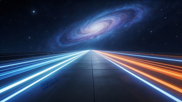 Starry sky with glowing light trails