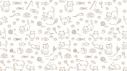 Whimsical grayscale doodle pattern featuring a variety of animals and playful objects in a seamless design. © izzstudio