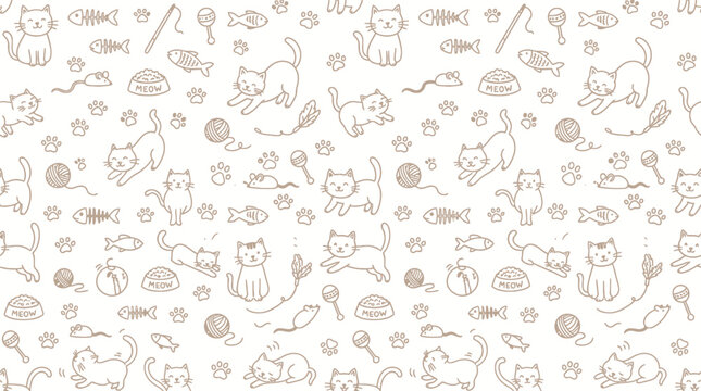 Whimsical grayscale doodle pattern featuring a variety of animals and playful objects in a seamless design.