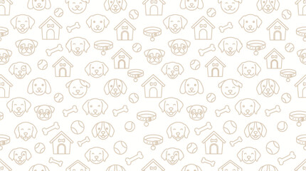 Soft beige seamless pattern featuring simple line drawings of houses trees and nature icons.