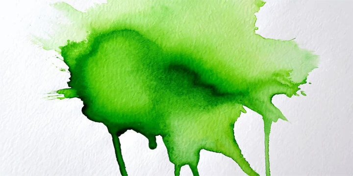 An abstract watercolor background of green paint splashes forms a vector nature illustration of the world globe and land shapes on paper