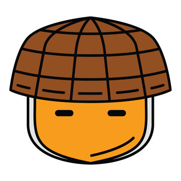 Cartoon Asian Face with Conical Hat Illustration