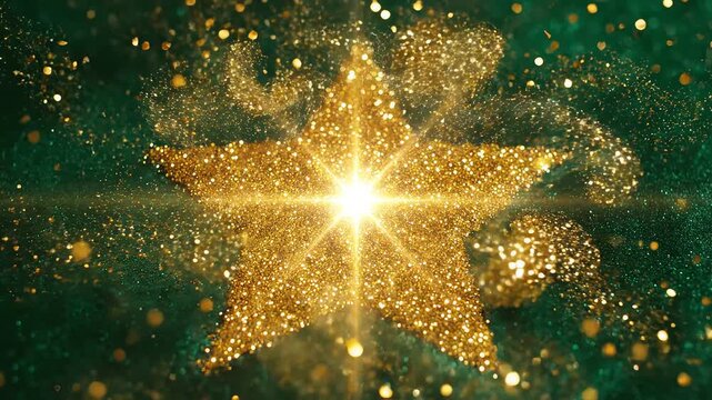 Golden star glitter on green background ideal for sleek commercial backgrounds and title sequences