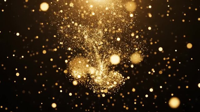 Golden sparkles on dark background ideal for sleek commercial backgrounds and title sequences