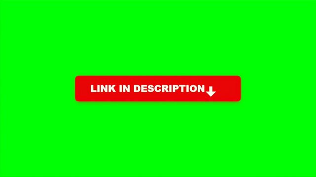 Red button with text link in description and down arrow on green screen