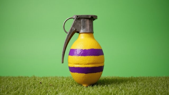An unusual object on a football field - an explosive device that resembles a sports ball, suggesting danger and the need for emergency measures.