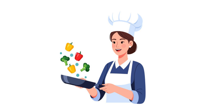 Woman Wearing Apron Holding Frying Pan.