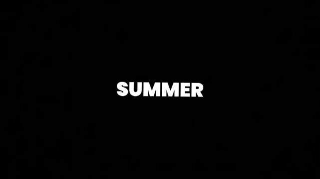 A bold and simple graphic design showcasing 'SUMMER' in striking white text on a deep black background, evoking the warm, sunny, and joyful essence of the season
