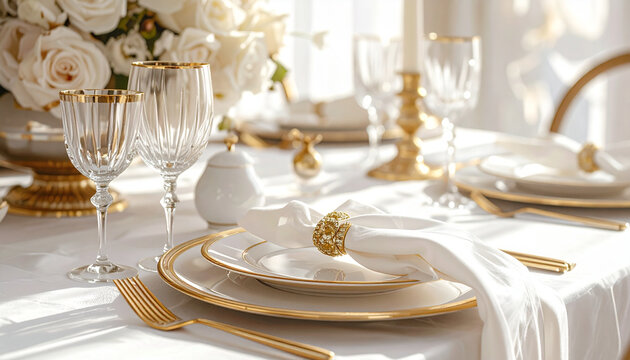Elegant table setting with gold accents