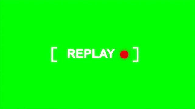 White replay text with a blinking red recording light inside brackets for video production and post processing