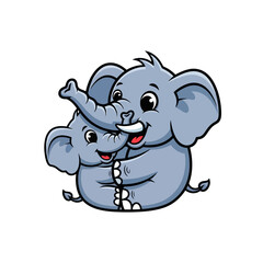 Fototapeta premium Cute cartoon elephants hugging each other with love and joy.