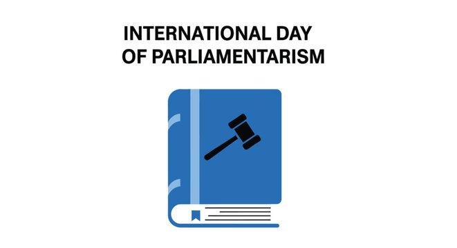 Minimalist vector graphic illustration featuring a blue law book and a gavel for parliamentary day celebration