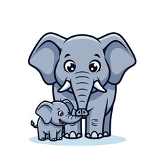 Fototapeta premium Cute cartoon elephants mother and baby illustration.