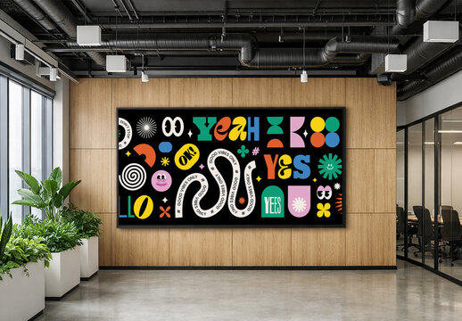 Horizontal Wall Art Mockup in Modern Office Interior