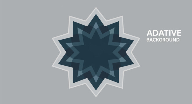 Minimalist ten-pointed geometric star with layered navy and blue-grey shapes centered on a grey background, featuring a symmetrical flat vector design for modern graphic layouts.