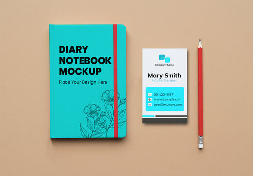 Professional Notebook and Business Card Mockup
