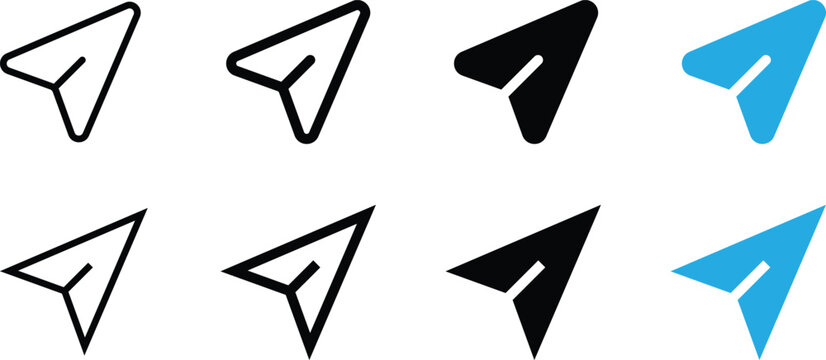 Set of paper plane send icons, different styles and colors