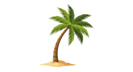 Obraz premium Single palm tree on a sandy island tropical vacation symbol isolated on white background for summer design
