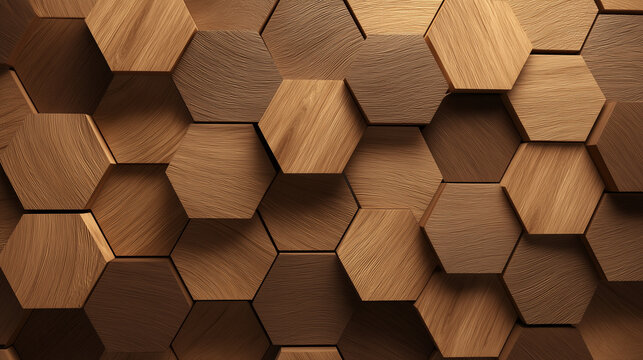 A close up of a wooden hexagonal pattern creating a textured and geometric background design element