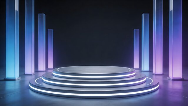 Modern illuminated stage with columns