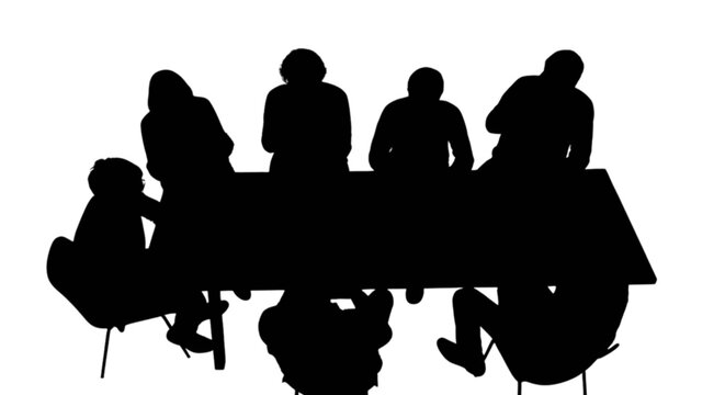 Business meeting with people around table isolated on transparent background, Vector