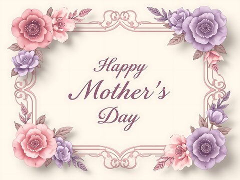 Happy mother's day flower garland frame with mothers day greeting celebration illustration decorative botanical background invitation appreciation occasion happiness sentiment template