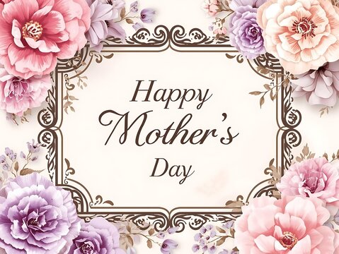 Ornate happy mother's day floral border with mothers day greeting celebration illustration template invitation appreciation occasion botanical background happiness sentiment