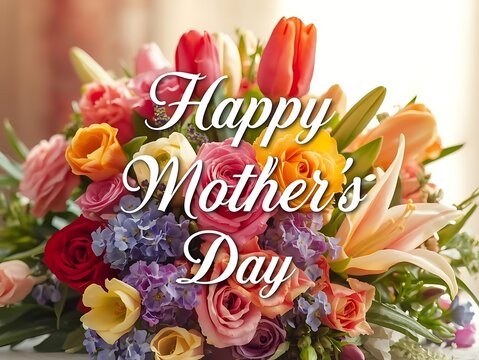 Colorful bouquet of flowers wishing happy mother's day with mothers day thank you floral design flower shop greeting celebration colorful arrangement sentiment decorative special occasion