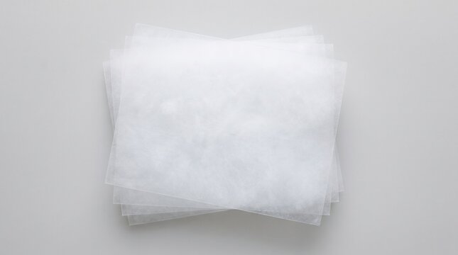 Stack of blank translucent tracing paper sheets on light grey background