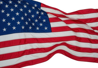 Fototapeta premium American flag waving in the wind with vibrant stars and stripes isolated on transparent background